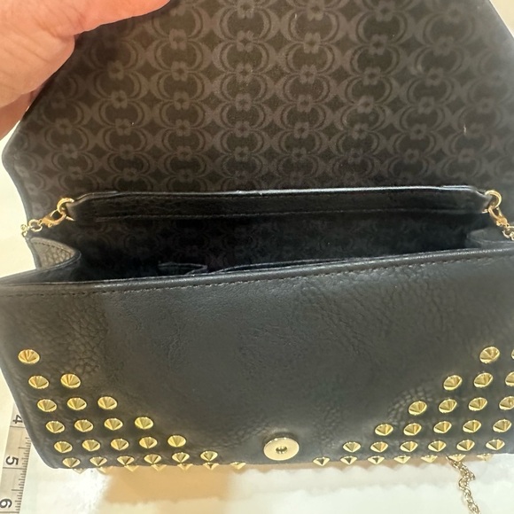ENVELOPE Purse - Black Bag with Gold Tone Studs. Also use as Crossbody/Shoulder - Picture 7 of 11